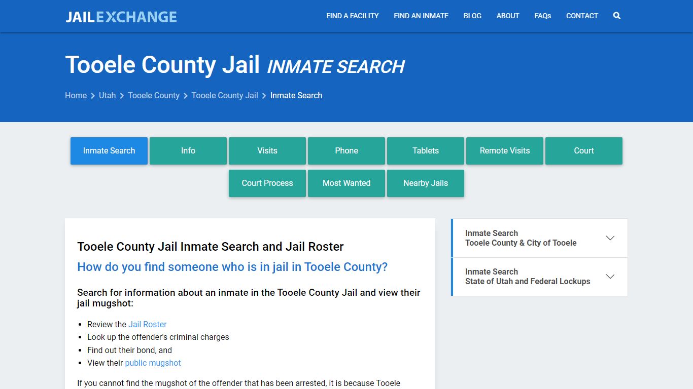 Inmate Search: Roster & Mugshots - Tooele County Jail, UT