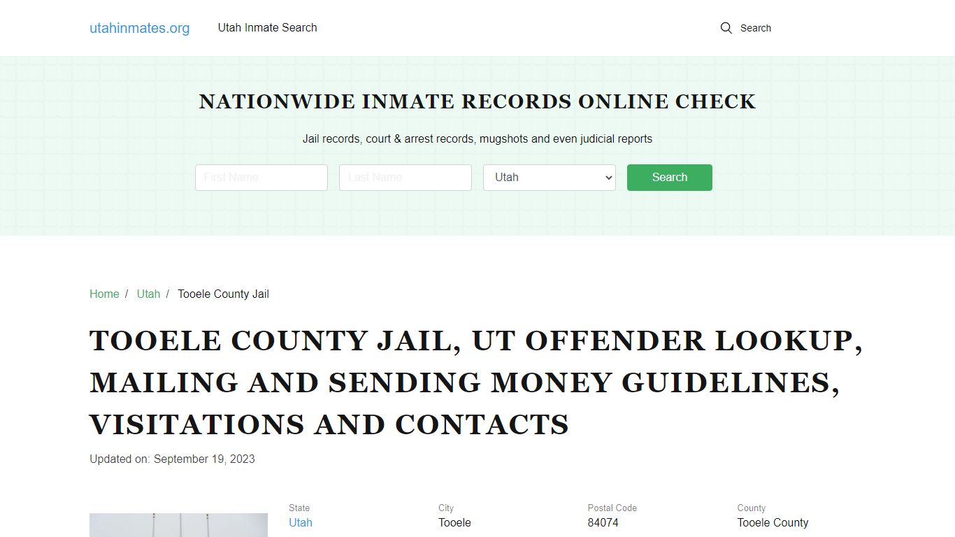 Tooele County Jail, UT: Incarcerated Inmate Search, Visitations, Contacts